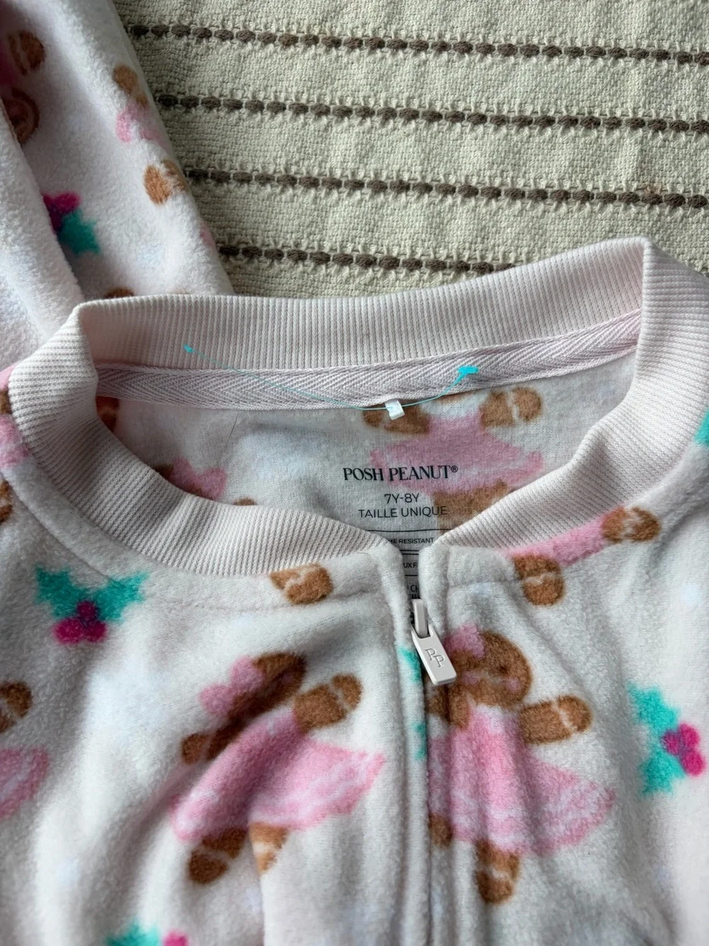 Posh Peanut White One-Piece Bodysuit with Pink Gingerbread Print